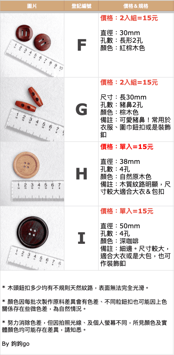 簡約木頭鈕扣 ◍ 9款 