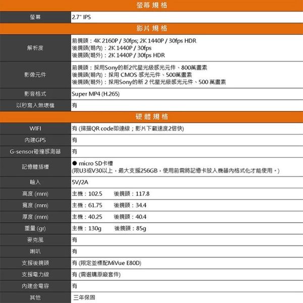 六姐的店※【MIO】MiVue 960W+E80D 前4K後2K內2K 三鏡頭汽車行車記錄器 前後星光級.安全預警六合一 