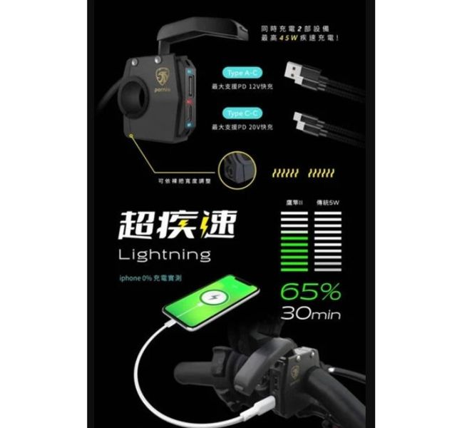 六姐的店※【現貨供應】寶麗萊 MDC-23QCU 鷹隼Ⅱ握把式疾速快充 寶麗萊, MDC-23QCU, 鷹隼Ⅱ, 快充, 六姐, 騎士部品店, 電動車充電器, Type-A, Type-C, 精品