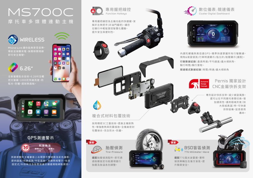 六姐的店※ 【Polaroid寶麗萊】MS700C 多媒體連動機車Carplay-快拆支架 數位儀表 胎壓偵測 測速提醒 六姐的店, Polaroid MS700C, 多媒體運動機車, Carplay, 快拆支架, 數位儀表, 胎壓偵測, 測速提醒, 盲點偵測 , 10倍速GPS , 內建陀螺儀 , 騎士部品, 車隊批發