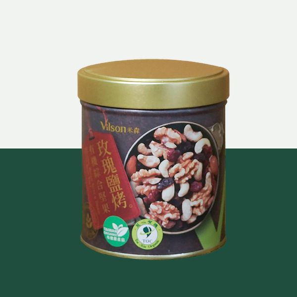 米森｜玫瑰鹽烤-有機綜合堅果 有機、高膳食纖維、低溫慢烘、輕焙不油炸、
無添加防腐劑、人工香料及色素、玫瑰鹽烤、踏青
