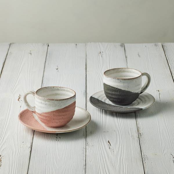 日本丸伊信樂燒 - 斜紋咖啡對杯組(4件式) - 180ml 日本,咖啡杯,水杯,茶杯,咖啡杯碟組