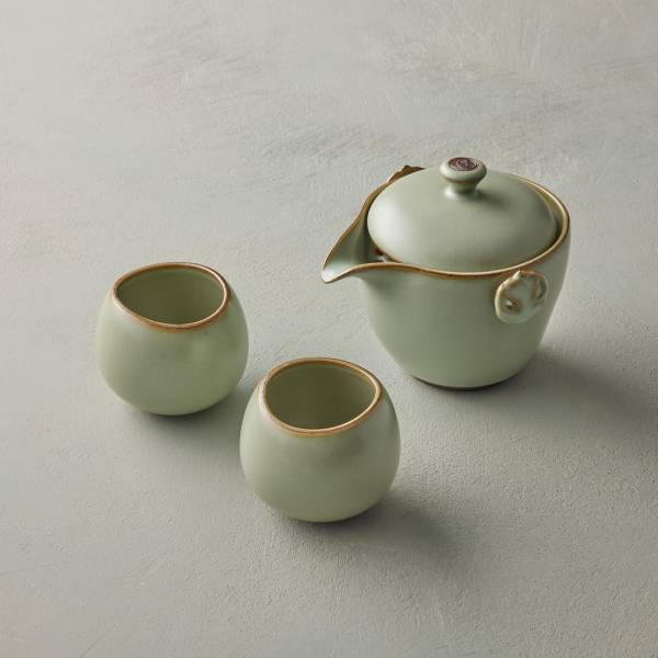 安達窯 - 汝窯翠荷 - 簡泡茶組 - 3件組(禮盒裝) 台灣製造,茶具組,禮盒