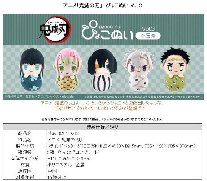 鬼滅の刃 ぴょこぬい Vol.3 1中盒5入 預購26年02月1022 