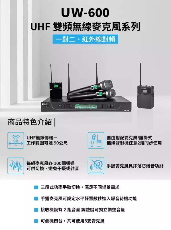 CAROL UW-600 UHF 雙頻無線麥克風系統 無線麥克風, CAROL無線麥克風,台灣製麥克風,雙頻道無線麥克風, 教學麥克風, 無線麥克風安裝, 藍牙無線麥克風,演講麥克風,CAROL UW-600 UHF 雙頻無線麥克風系統, CAROL UW-600