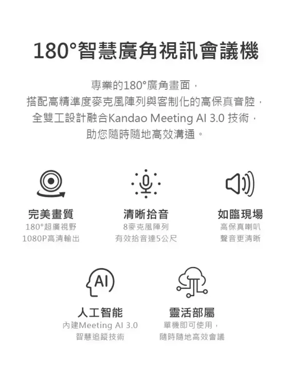 KANDAO Meeting S 超廣角視訊會議機 KANDAO Meeting S,Kandao 視訊會議機,Meeting S 會議攝影機,超廣角視訊會議機,180 度視訊會議機, USB 視訊會議設備,AI 自動追蹤攝影機,全向麥克風視訊機,小型會議室視訊設備,混合辦公視訊解決方案,遠距會議設備推薦