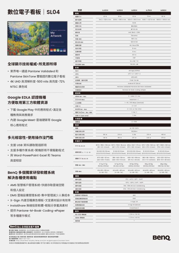 BENQ SL4304/SL5504/SL6504/SL7504 43吋/55吋/65吋/75吋數位電子看板 BenQ 數位看板,BenQ SL4304,BenQ SL5504,BenQ SL6504,BenQ SL7504,商用顯示器,數位電子看板,4K 商用顯示器,高亮度顯示器, 24/7 商用顯示器,店面廣告看板,餐飲電子菜單,零售數位看板,企業大廳顯示器, BENQ商顯, BENQ電子看板