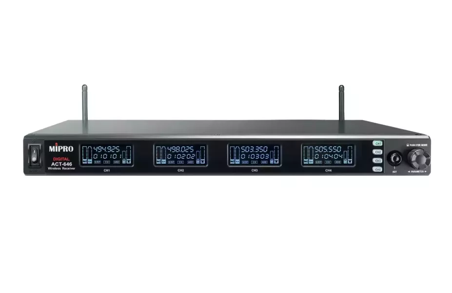 MIPRO ACT‑646 四頻道無線麥克風主機組｜UHF 四位雙頻道接收器｜48MHz 寬頻接收｜256‑bit 加密｜專業會議、表演首選 MIPRO ACT‑646,ACT‑646 無線麥克風,MIPRO 無線麥克風主機,ACT‑600 系列,UHF 數位無線麥克風,48MHz 寬頻接收麥克風,256‑bit 加密麥克風,企業會議麥克風, MIPRO-ACT‑646無線麥克風主機組,台灣製麥克風, 無線麥克風