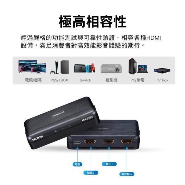 大通 PX 8K HDMI 分配器 HD2‑120X｜1進2出 PX HD2‑120X,8K HDMI 分配器,HDMI 分配器,1進2出 HDMI,4K HDMI Switch,HDMI 分配器,4K@60Hz,HDMI 多工切換,電視 HDMI 分配,遊戲主機 HDMI,,投影機 HDMI,家庭劇院設備, 大通 HD2‑120X, 大通分配器