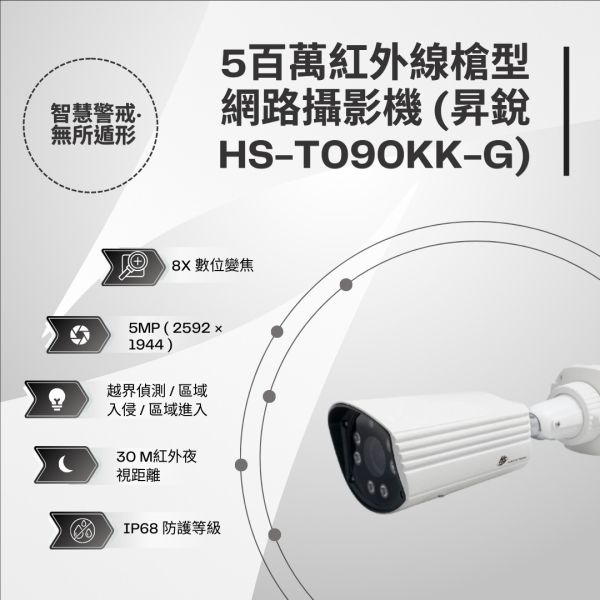 昇銳 HS-T090KK-G 500萬紅外線槍型網路攝影機 監視設備,監控攝影機,監視器,監視主機,500萬畫素監視器, 網路攝影機, 安防攝影機, 企業安防系統, 室外監控,商用監視設備,停車場監控, 工廠安全監視, 追蹤攝影機, 昇銳 HS-T090KK-G 500萬紅外線槍型網路攝影機, 昇銳 HS-T090KK-G, 500萬紅外線網路攝影機,2.8-12mm變焦監視器,夜視30米槍型攝影機,PoE防水監控設備