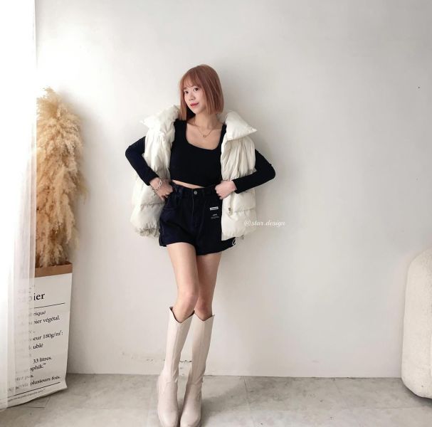 大翻領鋪棉背心 