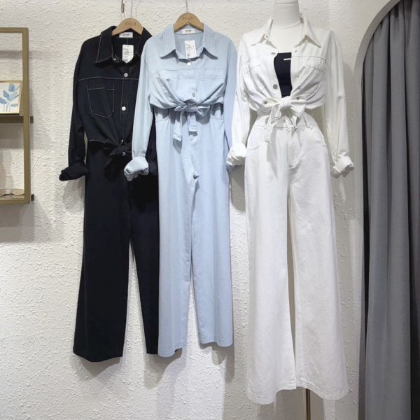 綁帶襯衫寬褲裝 