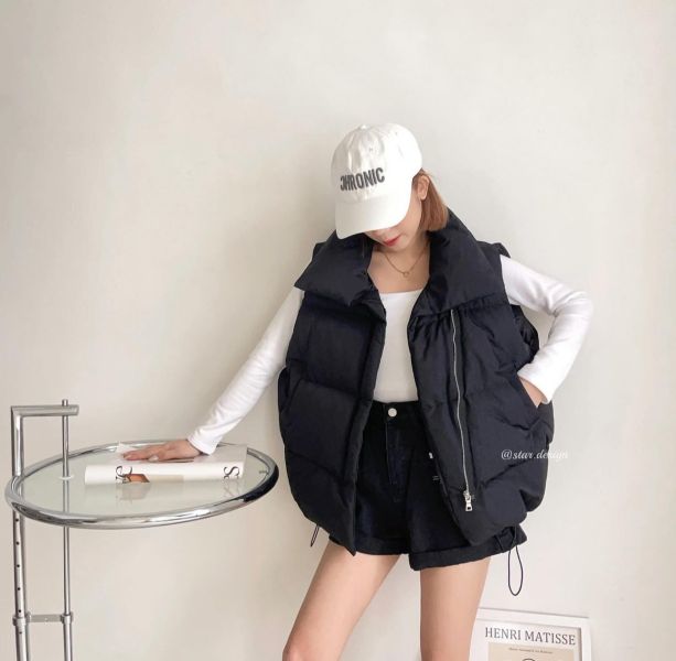 大翻領鋪棉背心 