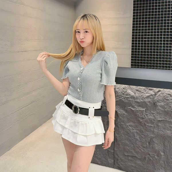 【514專屬】皮帶牛仔波浪裙 