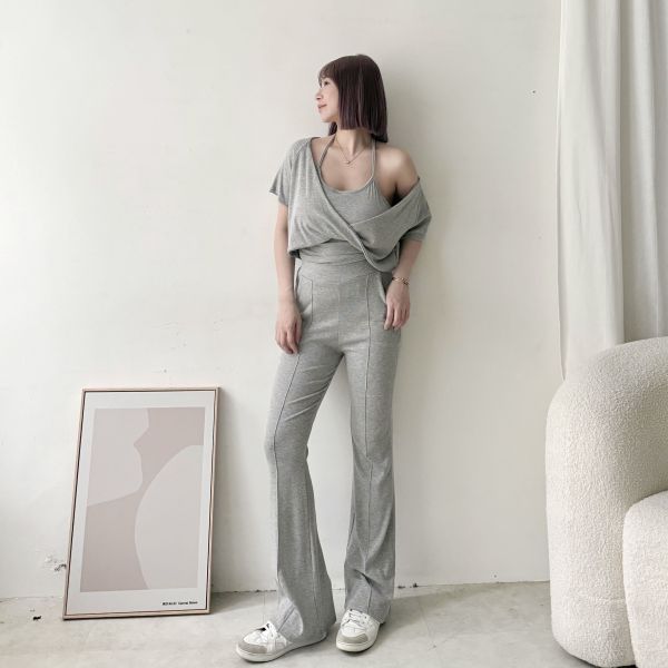 交叉假兩件式褲裝 