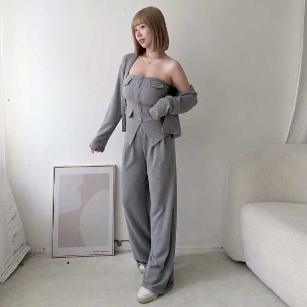 鬆餅格造型口袋背心褲裝 