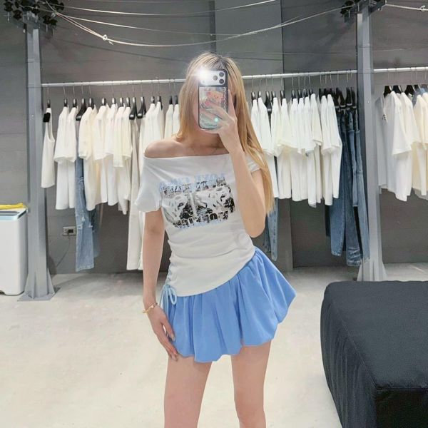 【514專屬】一字領斜肩側綁T 