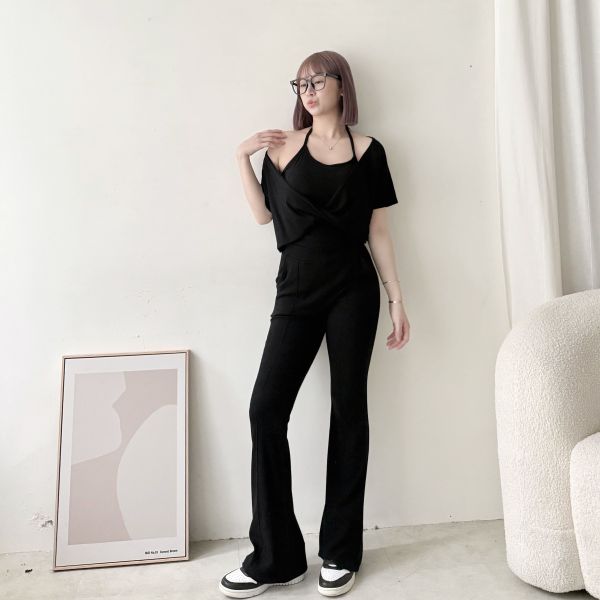 交叉假兩件式褲裝 