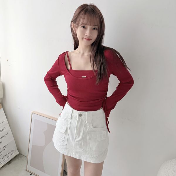 側抽繩2件式上衣 