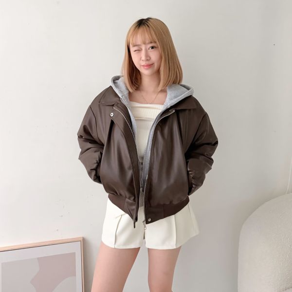 假2件鋪毛皮外套 