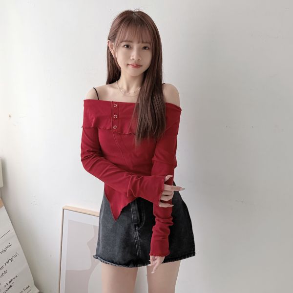 反領斜邊棉質2件式 