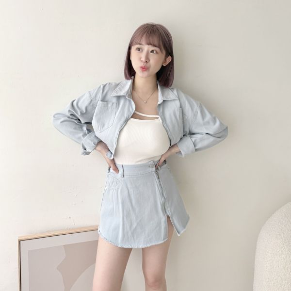 縮腰短襯側釦裙裝 