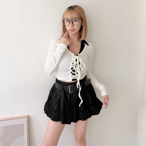 襯衫領背心配綁帶上衣 