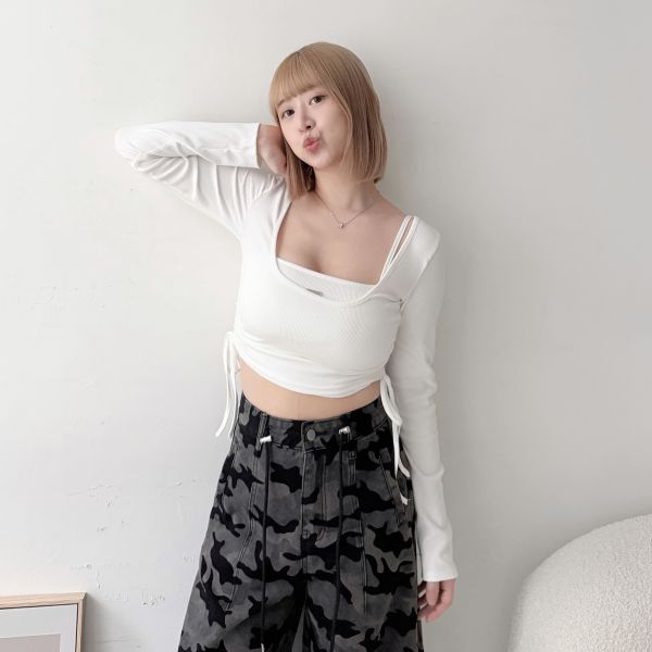 側抽繩2件式上衣 