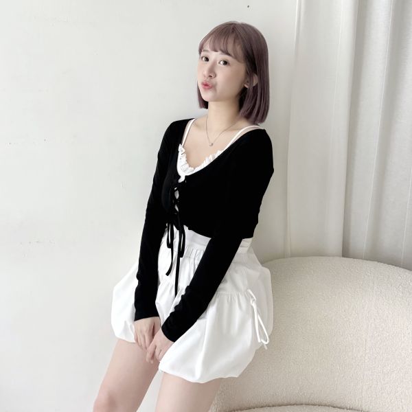 綁帶T蕾絲背心2件式 