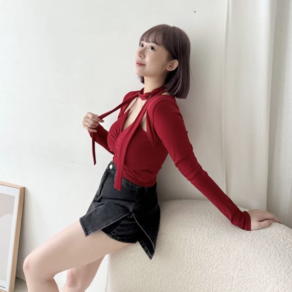 胸抓皺棉質假2件式 