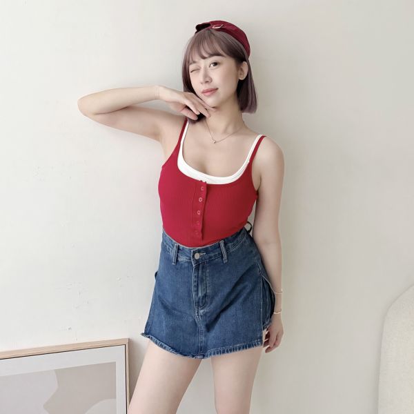 假2件開釦小背心 