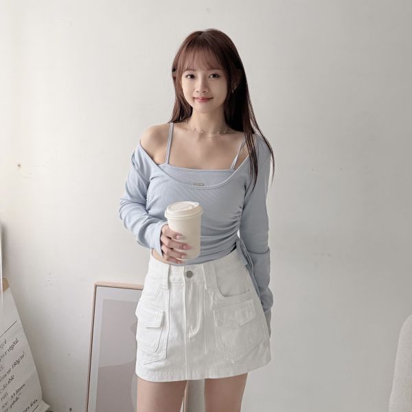 側抽繩2件式上衣 