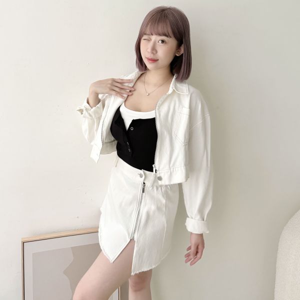 縮腰短襯側釦裙裝 