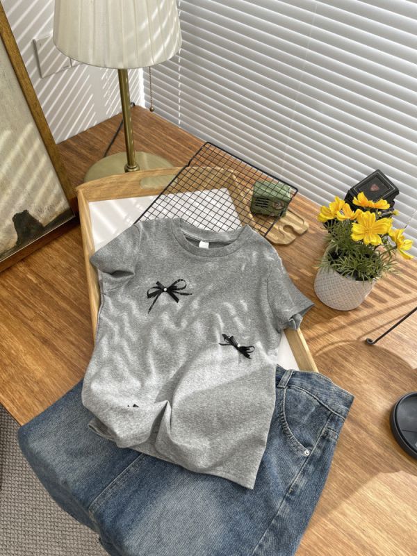 (預購)蝴蝶結珍珠短袖 