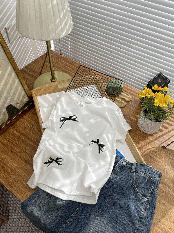 (預購)蝴蝶結珍珠短袖 