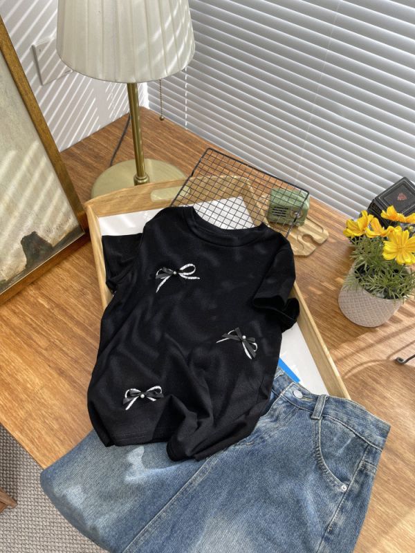 (預購)蝴蝶結珍珠短袖 