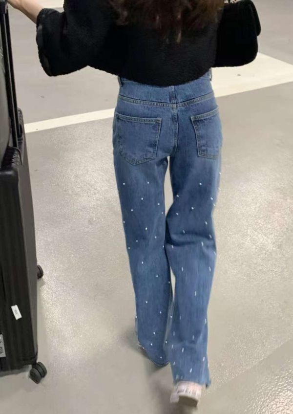 星點流光珍珠牛仔褲 珍珠牛仔褲,高腰直筒牛仔褲,星點牛仔褲,顯瘦丹寧,時尚牛仔褲,珍珠裝飾褲,女裝牛仔褲