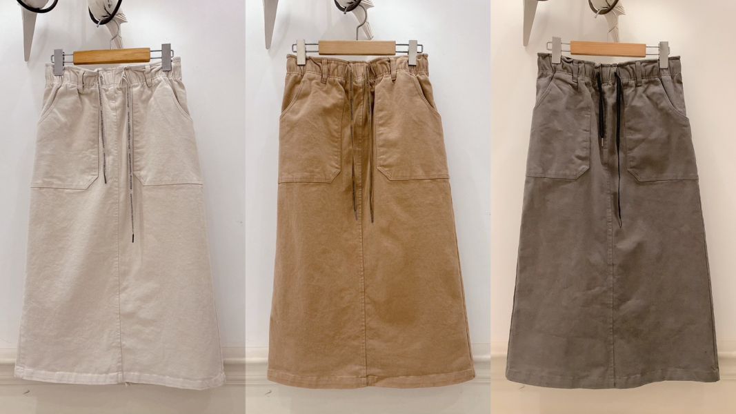 厚磅開岔設計A字長裙 A字長裙,抽繩長裙,高腰長裙,休閒長裙,口袋長裙,厚磅長裙,修身長裙,日常穿搭裙