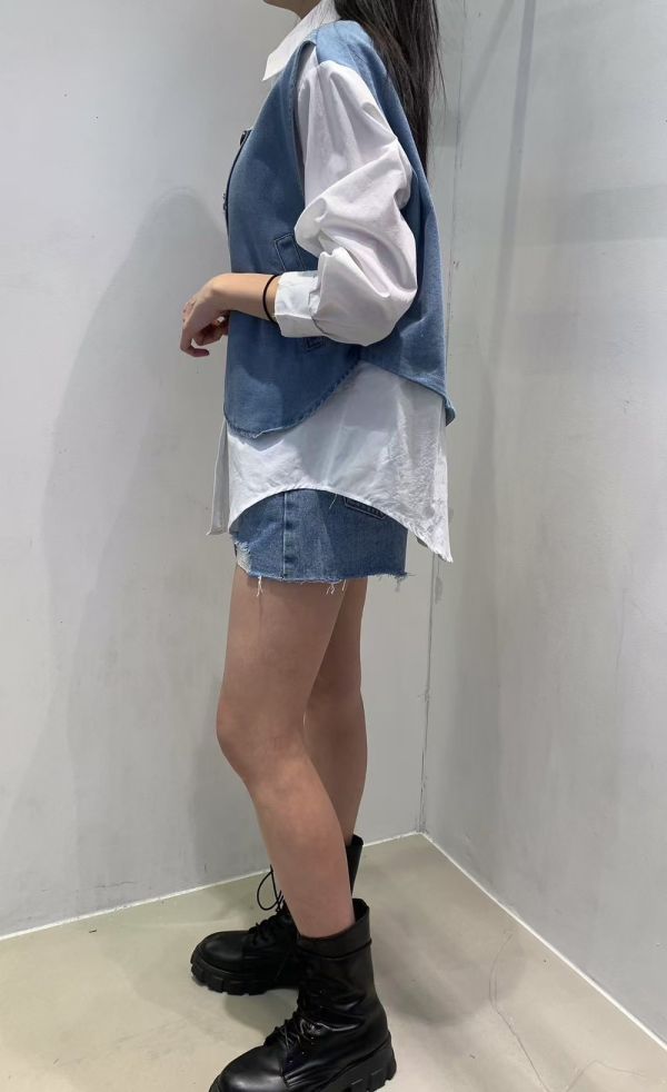 正韓牛仔拼接襯衫 正韓牛仔拼接襯衫