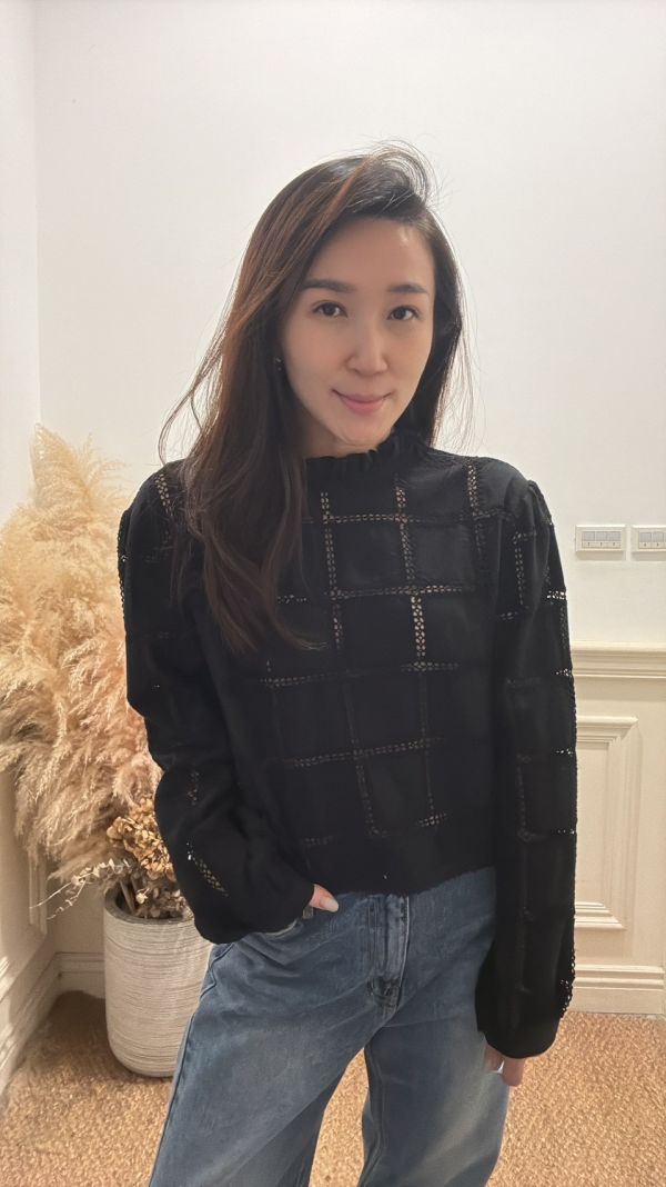 格影蕾絲鏤空襯衫 蕾絲上衣,鏤空襯衫,立領襯衫,荷葉邊上衣,女裝襯衫,氣質女裝,蕾絲拼接上衣