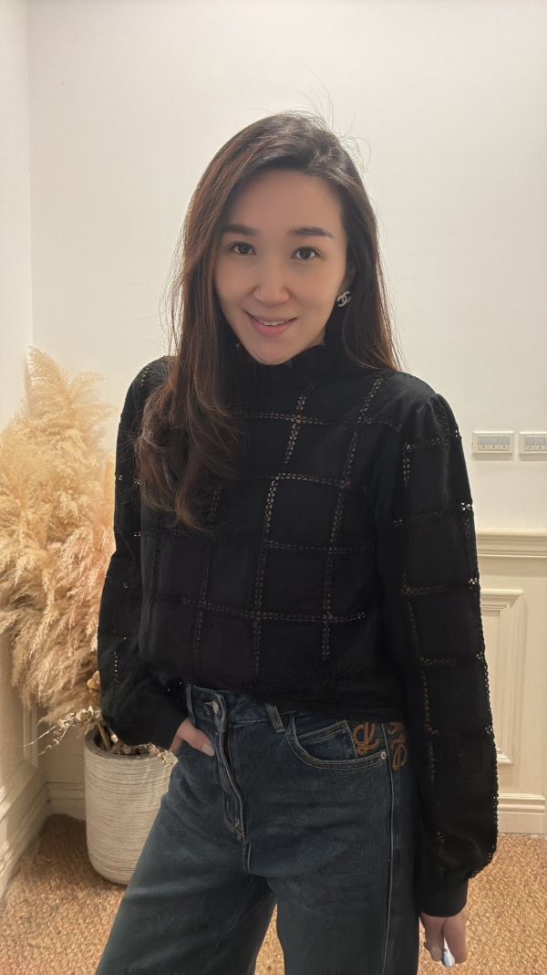 格影蕾絲鏤空襯衫 蕾絲上衣,鏤空襯衫,立領襯衫,荷葉邊上衣,女裝襯衫,氣質女裝,蕾絲拼接上衣