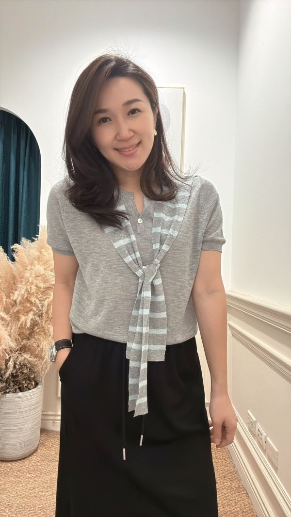輕感日常文青搭配 假披肩上衣, 針織上衣, 抽繩長裙, 休閒穿搭, 文青穿搭, 兩件式套裝, 親膚長裙, 日常搭配, 春夏穿搭, 極簡風穿搭