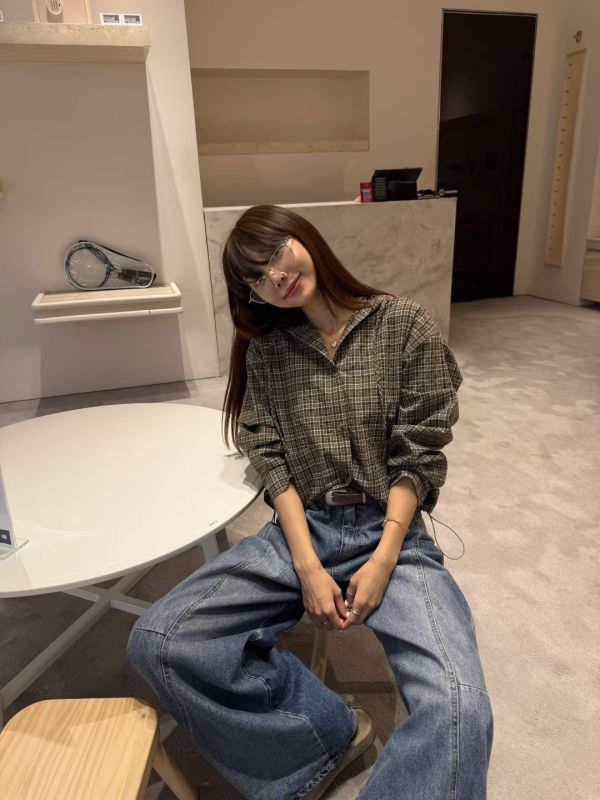 靜謐格序連帽襯衫 連帽襯衫,格紋襯衫,寬鬆上衣,正韓襯衫,棉質襯衫,休閒襯衫,秋冬襯衫,層次穿搭,格紋連帽,韓系穿搭