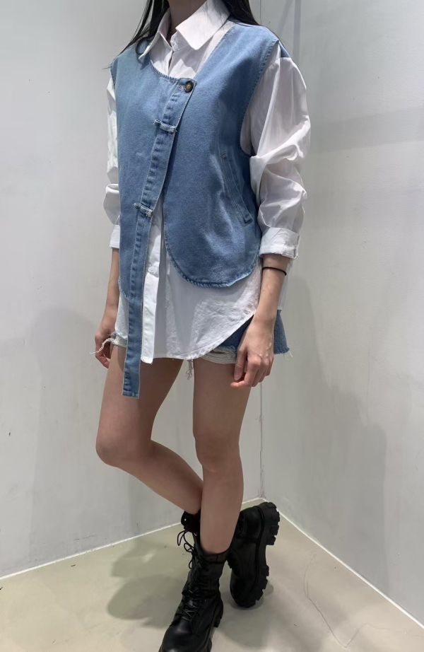 正韓牛仔拼接襯衫 正韓牛仔拼接襯衫
