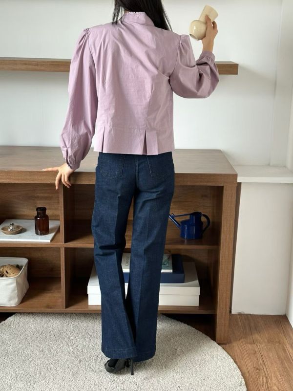 蕾緹立領褶飾襯衫 蕾絲襯衫,立領襯衫,澎袖襯衫,氣質上衣,修飾襯衫,蕾絲上衣,秋冬襯衫,質感女裝,設計感襯衫