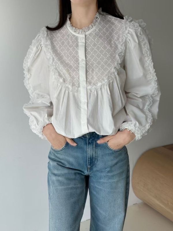 正韓典雅蕾絲長袖襯衫 蕾絲襯衫