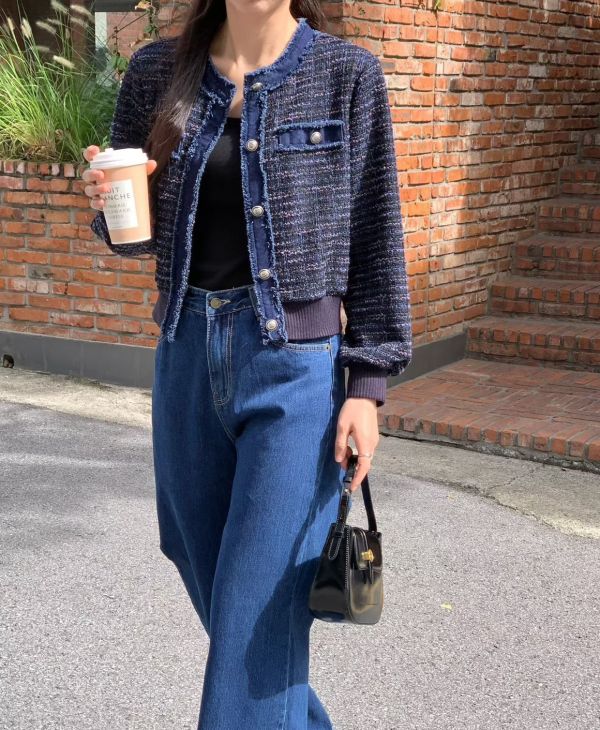 琉光織序銀釦外套 琉光織序銀釦外套,銀釦外套,短版外套,法式外套,氣質針織外套,女裝外套,秋冬外套,針織上衣,高質感短版外套