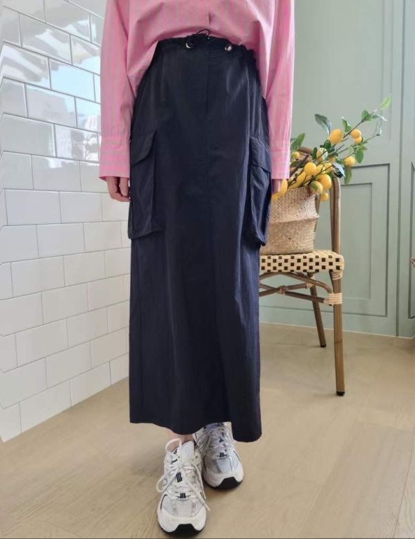 腰抽繩鬆緊工裝長裙 工裝長裙,工裝,腰抽繩長裙,鬆緊長裙,可調整鬆緊,藏肉肉,工裝褲,工裝風,流行,百搭,正韓長裙,韓版長裙,韓國連線款