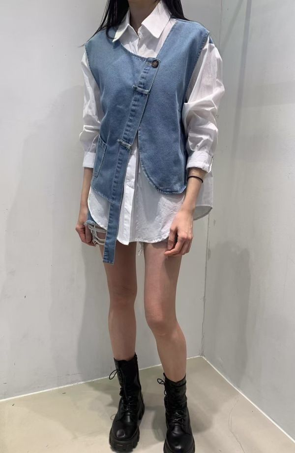 正韓牛仔拼接襯衫 正韓牛仔拼接襯衫