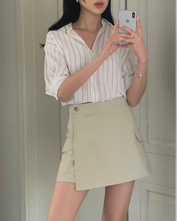 條紋翻領寬版襯衫 寬版襯衫,翻領襯衫,撞色襯衫,落肩襯衫,日系襯衫,夏季襯衫,舒適寬鬆上衣,百搭襯衫女裝,休閒風襯衫